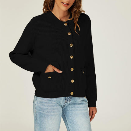 Pocket Details Knitted Cardigan In Black