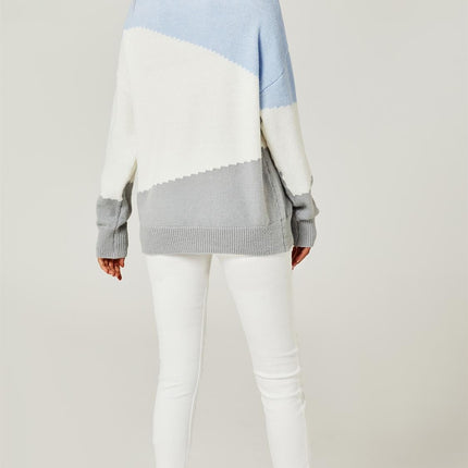 Relaxed Grey & White Block Colour Jumper Top In Blue