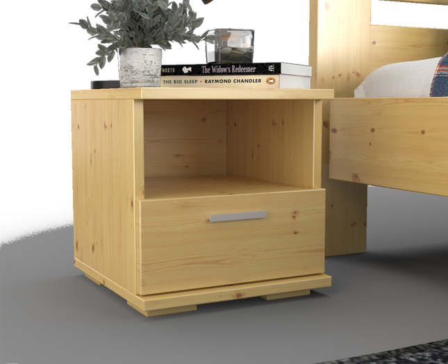 Nobis Kiefer Massivholz Nachttisch mit 1 Schublade und Regal | 100% Bio Kiefer