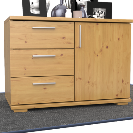 Nobis Kommode Bio Kiefer Massivholz 1-türig mit 3 Schubladen - 57 cm