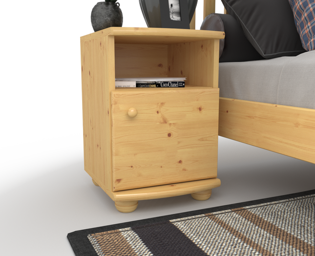 Claudia Kiefer Nachttisch Massivholz | Nachtschrank mit 1 Regal und 1 Tür | 100% Bio Kiefer