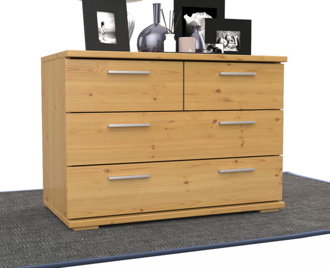 Nobis Kommode Sideboard | Anrichte | 4-Schubladen | 57cm hoch | 100% Bio Kiefer Massivholz