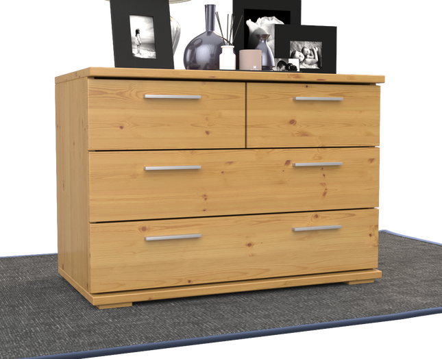 Nobis Kommode Sideboard | Anrichte | 4-Schubladen | 57cm hoch | 100% Bio Kiefer Massivholz