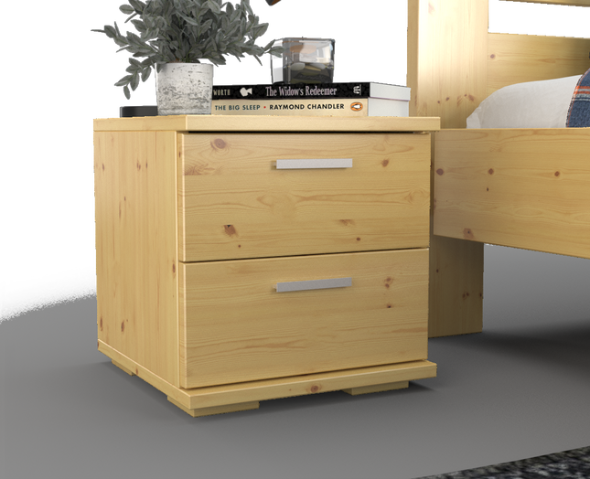 Nobis Kiefer Massivholz Nachttisch | 2-Schubladen Nachtschrank aus 100% Bio Kiefer