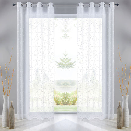 Gardine Ösen Schal  Vorhang POMPEI Relief Stickerei Transparent Raffhalter  10000178