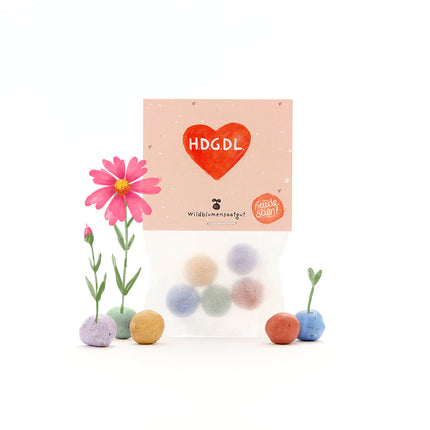 5 Blumenmurmeln im Tütchen "HDGDL" - Hab dich ganz doll lieb