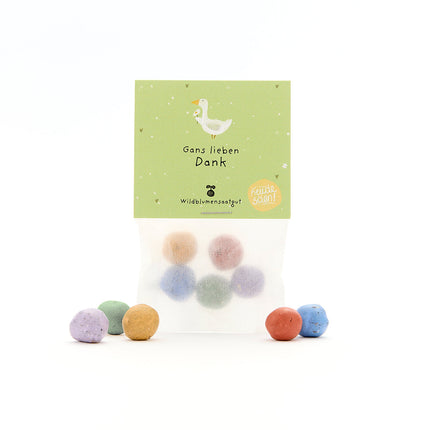5 Blumenmurmeln im Tütchen "Gans lieben Dank"