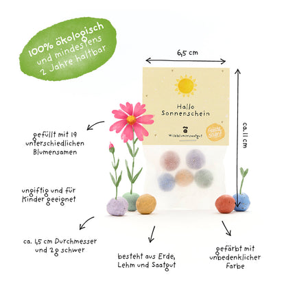 5 Blumenmurmeln im Tütchen "Hallo Sonnenschein"