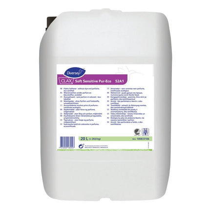 Clax Soft Sensitive Pur-Eco, Weichspüler ohne Parfüm und Farbstoff, umweltzertifiziert | Kanister (20 l)
