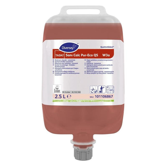 TASKI Sani Calc Pur-Eco QS, Sanitär-Grundreiniger auf Basis Zitronensäure, Hochkonzentrat, EU Umweltzertifizierung | Beutel (2500 l)