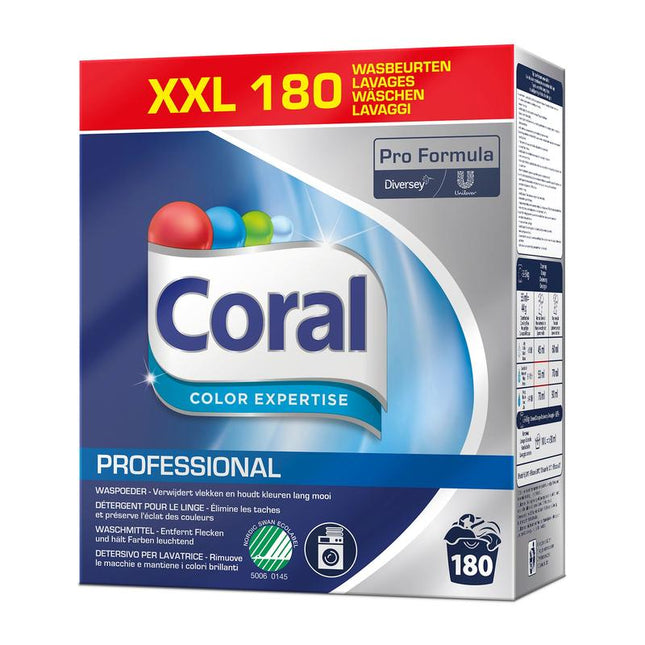 Coral Professional Color Expertise 180 Wäschen, Color-Waschmittel mit Farb- und Faserschutz, Pulver | Packung (8 kg)