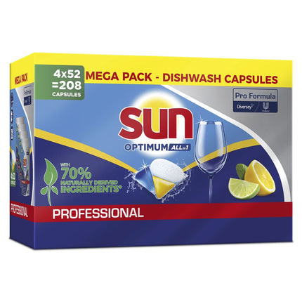 Sun Professional Optimum All in One, Spülmaschinenkapseln mit Klarspüler und Salz | Packung (52 Tabs)