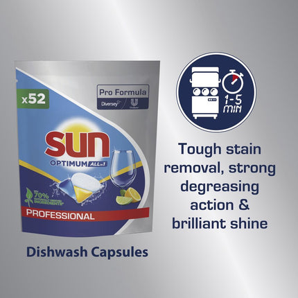 Sun Professional Optimum All in One, Spülmaschinenkapseln mit Klarspüler und Salz | Packung (52 Tabs)