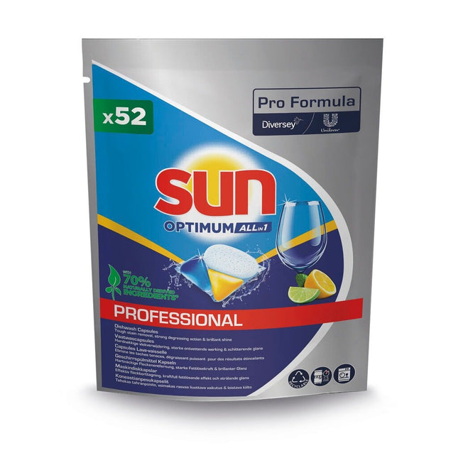 Sun Professional Optimum All in One, Spülmaschinenkapseln mit Klarspüler und Salz | Packung (52 Tabs)