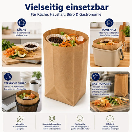 Biomüllbeutel 10L Papier | Reißfeste & nassfeste Mülltüten