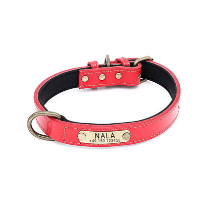 Hundehalsband mit Namen auf Messingschild aus hochwertigem Leder, Innenpolsterung aus Neopren, 2 massive D-Ringe