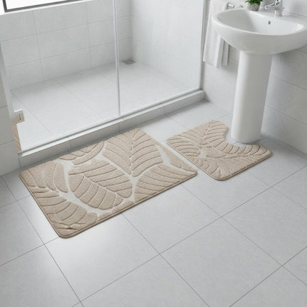 Badematten Set 2-teilig, Mikrofaser Chenille, rutschfest, Beige