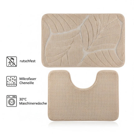 Badematten Set 2-teilig, Mikrofaser Chenille, rutschfest, Beige