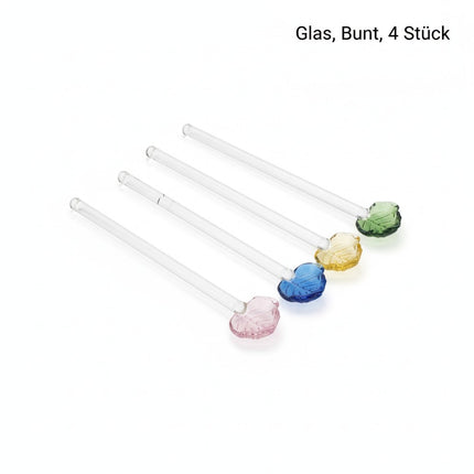 Glaslöffel bunt 4er Set, Kaffee- und Dessertlöffel mit dekorativem Glaskopf