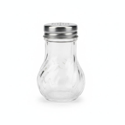 Gewürzstreuer Glas geriffelt mit Edelstahldeckel, transparent, Akkaya
