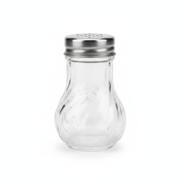 Gewürzstreuer Glas geriffelt mit Edelstahldeckel, transparent, Akkaya