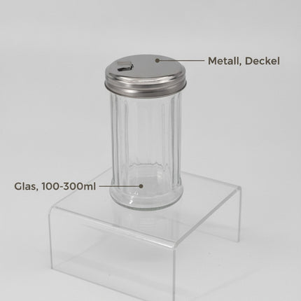 Gewürzstreuer Glas mit Metalldeckel, 100-300ml, transparent, Zuckerstreuer und Ölspender