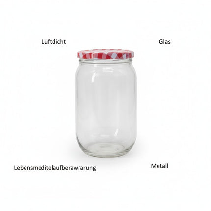 Vorratsglas 1 Liter, luftdicht, Metalldeckel, Glas klar - Vorratsdose für Lebensmittel
