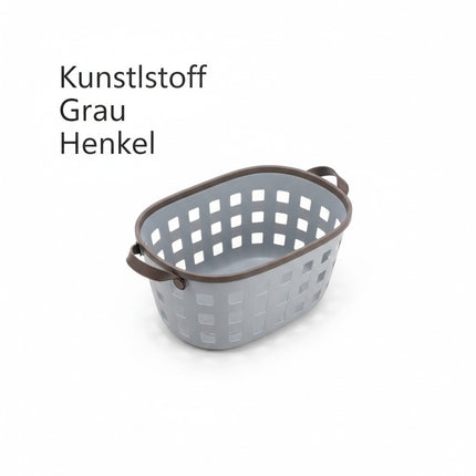 Aufbewahrungskorb mit Henkel, Kunststoff, Grau, praktischer Ordnungskorb für Haushalt