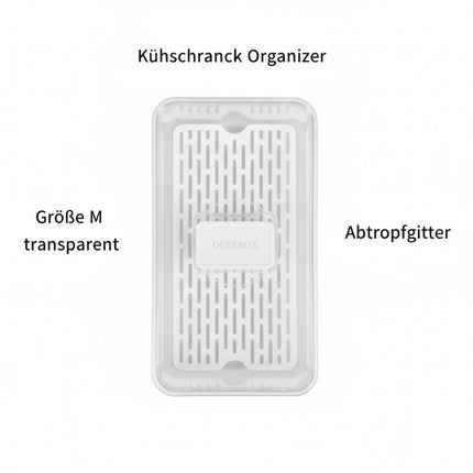 Kühlschrank Organizer Größe M, transparent, Kunststoff, mit Abtropfgitter - DEERBOX