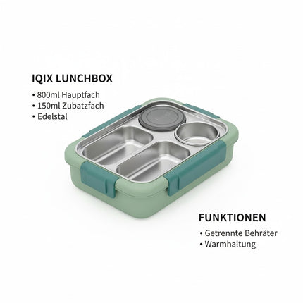 Lunchbox Edelstahl 800ml+150ml, 2 Fächer, Grün, Warmhaltefunktion