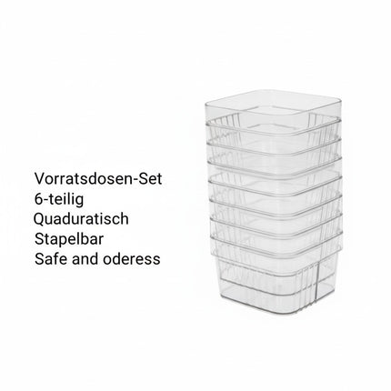 Vorratsdosen-Set, 6-teilig, quadratisch, Kunststoff, stapelbar, Akkaya