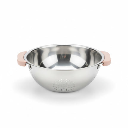 Küchensieb mit Griffen, Edelstahl, Silber/Rosa, rutschfeste Kunststoffgriffe