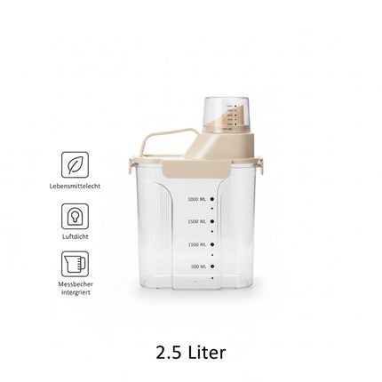 Vorratsdose 2,5 Liter luftdicht mit Messbecher, PET/Silikon, transparent-hellbraun