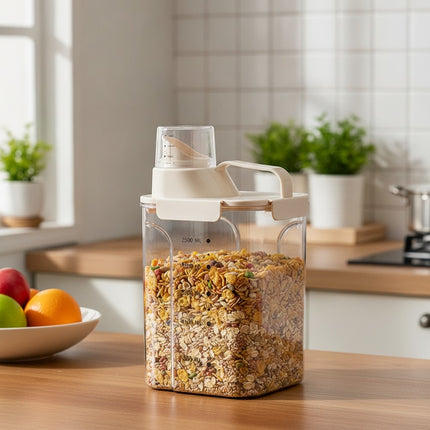 Vorratsdose 2,5 Liter luftdicht, Kunststoff, transparent/beige, mit Messskala