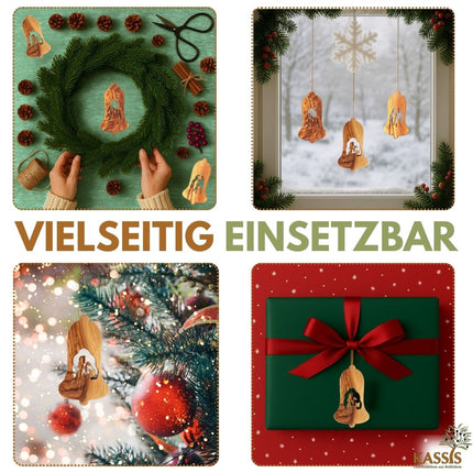 Olivenholz Krippen-Anhänger im 3er Set (ohne Rinde) | Baumschmuck & Weihnachtsdeko für Advent und Weihnachten