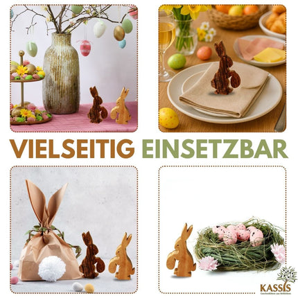 Osterhase mit Ei aus Olivenholz mit Rinde | Liebevolle Tischdeko & Osterdeko für Frühling und Ostern