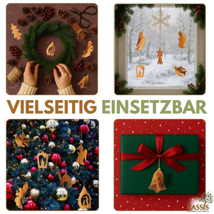 Weihnachtsdeko Anhänger aus Olivenholz im 10er Set | Baumschmuck für Christbaum & Geschenkidee