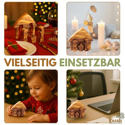 Weihnachtsdeko Krippe Puzzle ohne Rinde aus Olivenholz