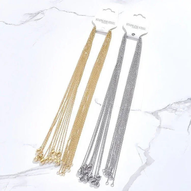 10er-Set Klassische Edelstahl-Halsketten - 5mm/45cm Silber Linkreich