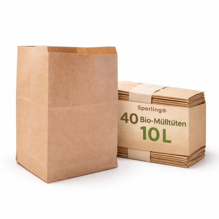 40 Biomülltüten aus Papier 10 Liter – Nassfeste & reißfeste Bio Müllbeutel aus 100% Recyclingpapier