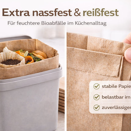 40 Biomülltüten aus Papier 10 Liter – Nassfeste & reißfeste Bio Müllbeutel aus 100% Recyclingpapier