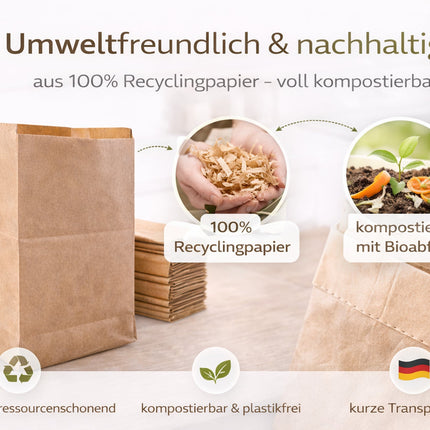 40 Biomülltüten aus Papier 10 Liter – Nassfeste & reißfeste Bio Müllbeutel aus 100% Recyclingpapier