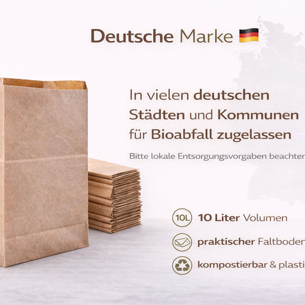 40 Biomülltüten aus Papier 10 Liter – Nassfeste & reißfeste Bio Müllbeutel aus 100% Recyclingpapier