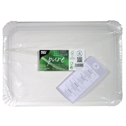 PAPSTAR Teller eckig 24x33 cm, Pappe "pure", weiß | Folie (125 Stück)