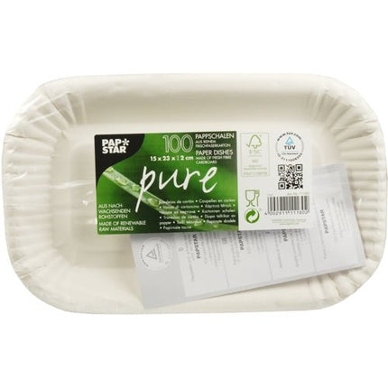 PAPSTAR 100 Schalen, Pappe "pure" eckig weiss