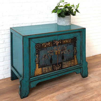 Vintage Asia Asiatische Kommode Sideboard Blau "Oceanflowers" - Art. 34740-5