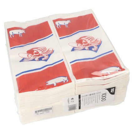 PAPSTAR Fleischerbeutel aus Kraftpapier, gefädelt, 28x14x6 cm, weiß mit Druck | Schrumpffolie (1000 Stück)