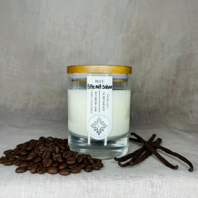 Bitte mit Sahne | Duftkerze Sojawachs – Kaffee & Vanille – warm & gemütlich