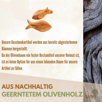 Fisch Handschmeichler aus Olivenholz | Kleiner Glücksbringer als Geschenk zur Taufe, Kommunion & Geburt