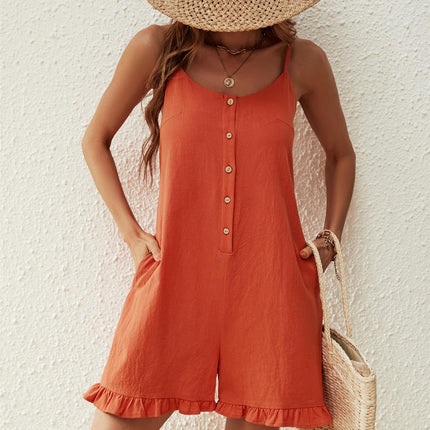 Summer Playsuit With Frill Detail In Orange